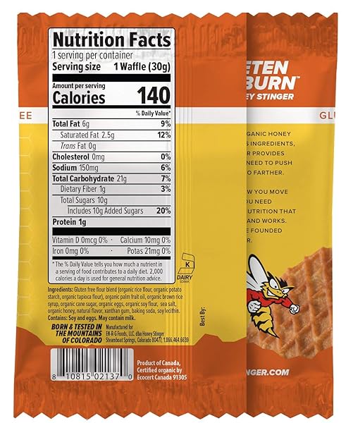 HONEY STINGER ORGANIC GLUTEN FREE SALTED CARAMEL WAFFLE, ENERGY STROOPWAFEL FOR EXERCISE, ENDURANCE AND PERFORMANCE, SPORTS NUTRITION FOR HOME & GYM, PRE & POST WORKOUT, 16.96 OUNCES (PACK OF 16)
