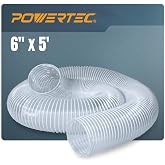 POWERTEC 6" x 5' Dust Collection Hose, 6 Inch Flexible PVC Dust Collector Hose for Woodworking and Garage, Wood Shop Dust Collection System, Cyclone Dust Separator, Ferrets &amp; Small Pets Tunnel (70239)