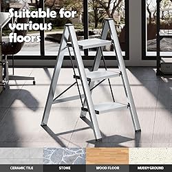 Taranta 3 Step Ladder,Aluminum Lightweight Folding