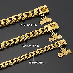 15mm Wide Gold Dog Chain Collar with Pendant