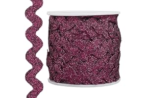 GORGECRAFT 16.5 Yards Metallic Rick Rack 0.6 Inch Glitter RIC Rac Trim Christmas Zig Zag Sparkly Wave Bending Fringe Ribbon Wavy Edge Fabric for Sewing Wedding Dress Gift Wrapping, Medium Violet Red