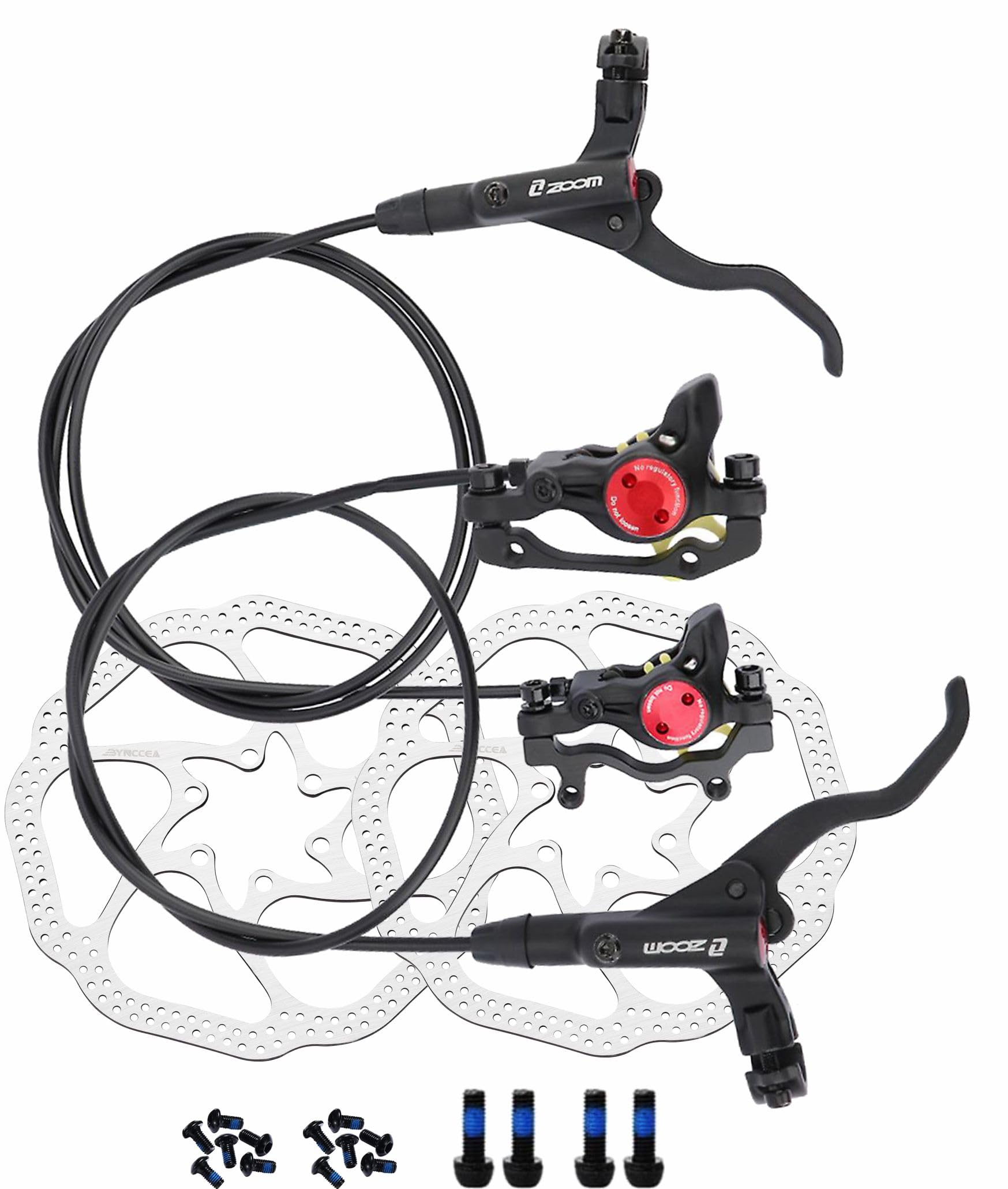 FAMEX RIDE Zoom Hydraulic HB-875 Disc Brakes Mountain Bike Sets MTB Front & Rear Set with Floating Disc Rotor 160mm & Color Bolts (Black)