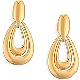Frigotine Chunky Gold Silver Hoop Dangle Drop Earrings for Woman, Trendy Statement Geometric Large Circle Earing Dangling Prom Party Fashion Jewelry Gifts