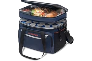 EVERFUN Large Soft Cooler Bag Travel Beach Insulated Cooler for Men 48 Can Dual Compartments Collapsible Waterproof Leak-Proof for Camping Picnic, Navy