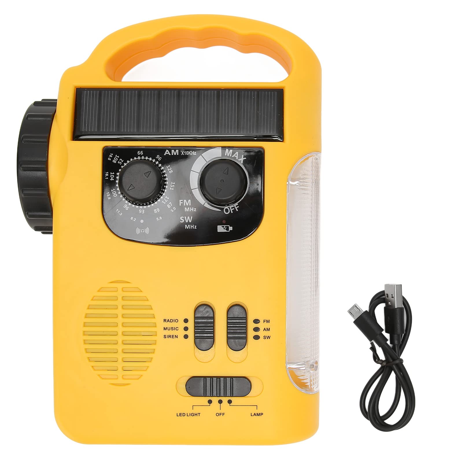 Hand Crank Solar Radio AM FM SW Emergency Radio with LED Flashlight Reading Survival Portable Light MP3 Player for Outdoor Camping or Home(yellow)