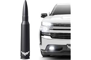 ECOAUTO 50 Cal Badass Bullet Antenna® Fits Chevy Silverado & GMC Sierra Truck Accessories — Short Replacement Antenna for Trucks — Chevy Silverado 1500 Accessories — Ditch The Whip & Upgrade Your Truck
