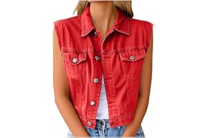 Plus Size Denim Vest for Women Sleeveless Cropped Jean Jacket Top Western Outfit Fashion Casual Vests with Pockets