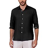 Kallspin Men's 100% Linen Button Down Shirts Classic Breathable Summer Beach Collared Shirts