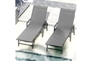 WOAJNQO WOAJUQO Aluminum Chaise Lounge Chair Outdoor (Set of 2) -Patio Lounge Chair with Wheels and 5-Position Adjustable Backrest and Outdoor Recliner Full Flat Tanning Chair for Beach,Patio,Lawn,Pool,Grey