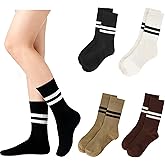 Dfqsofd 4 Pairs Striped Cotton Crew Socks, Cute Casual Women’s Socks Athletic Running Stocking with Retro Striped Design