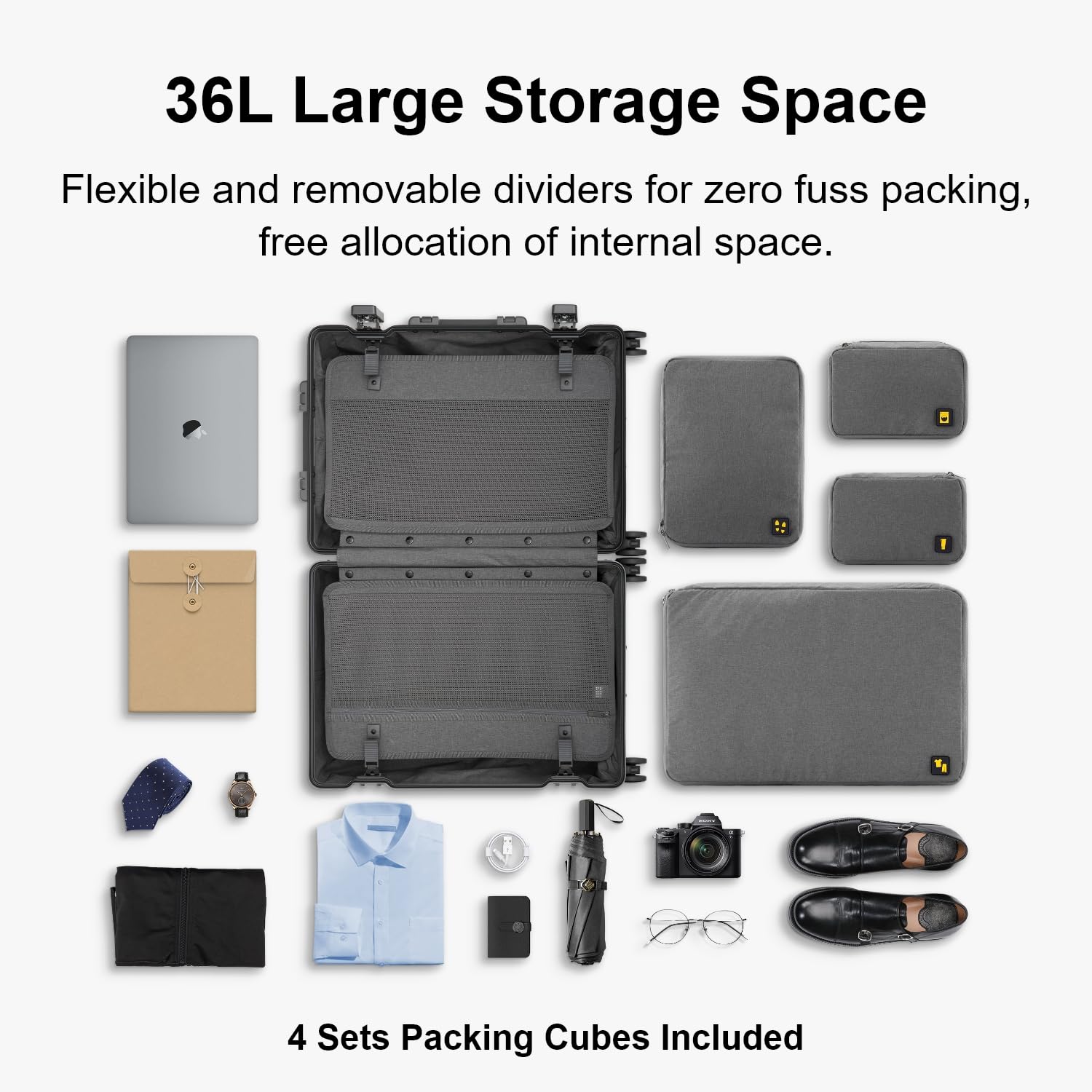 LEVEL8 Gibraltar Aluminum Zipperless Luggage 20 Inch, Hardside Carry on Suitcases with Wheels Tsa Lock, 8 Spinner Wheels, Dark Grey