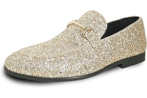 bravo! Men Dress Shoe Prom Slip-on Loafer Lace-up Oxford Cap Toe Metallic Glitter for Wedding Prom Black Blue Green Gold Pink Pewter Purple Silver Red