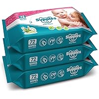 Supples Baby Wet Wipes with Aloe Vera and Vitamin E - 72 Wipes/Pack, (Pack of 3)
