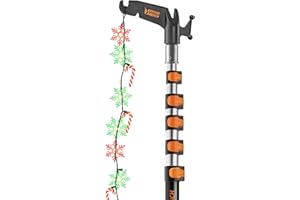 EXTEND-A-REACH 5-24 ft Long Telescopic Extension Pole with Utility Hook // Telescoping Pole for Christmas Lights Installation, String Lights, Birdfeeders // Lightweight and Sturdy // Christmas Light Pole with Hook