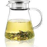 CNGLASS 30.5oz/900ml Glass Teapot Stovetop Safe,One-Touch Clear Tea Kettle,Blooming and Loose Leaf Tea Maker