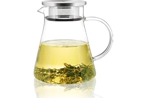 CNGLASS 30.5oz/900ml Glass Teapot Stovetop Safe,One-Touch Clear Tea Kettle,Blooming and Loose Leaf Tea Maker Set