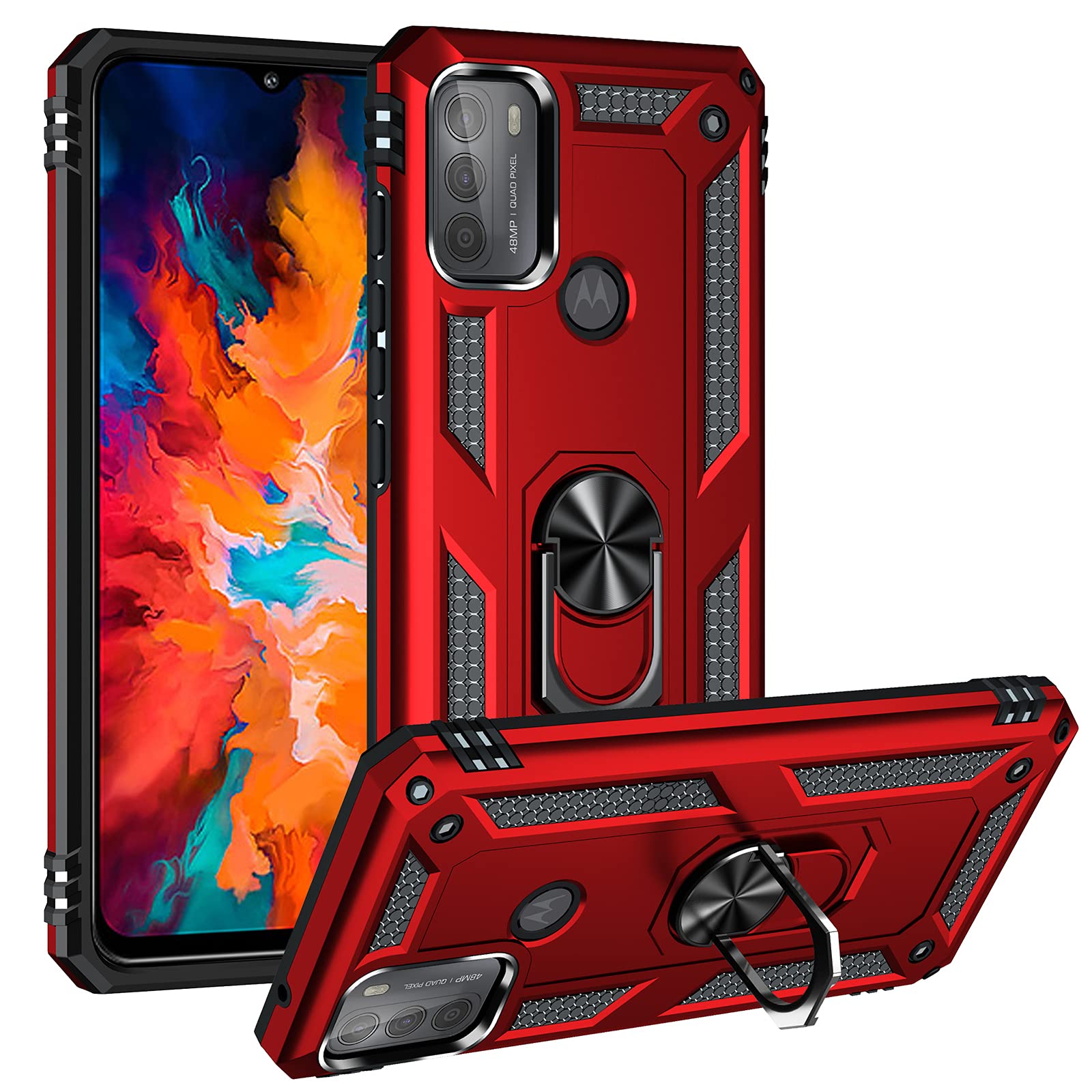 SHIEID Rugged Armor Case for Motorola Moto G50 Shockproof and Bumper Back Cases with Kickstand Function Protective Phone Cover for Motorola Moto G50-Red