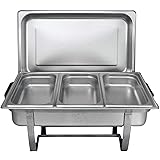 Tiger Chef 8 Quart Full Size Stainless Steel Chafer and 3 1/3rd Size Chafing Dishes Food Pans and Cool-Touch Plastic on Top