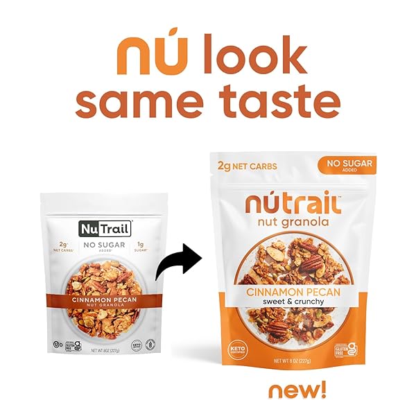 NUTRAIL NUT GRANOLA CEREAL, CINNAMON PECAN, NO SUGAR ADDED, GLUTEN FREE, GRAIN FREE, KETO, LOW CARB, HEALTHY BREAKFAST 8 OZ. 1 COUNT