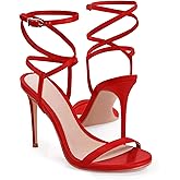 Coutgo Womens Strappy Lace up Heels Sandals Sexy High Heeled Ankle Strap Summer Dress Shoes