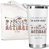 Retirement Gift for Woman 2026 – Best Retirement Present with Humorous Happy Retired Quotes for Teacher, Mom, Nurse, Doctor, Coworker, Boss Lady – Funny Retiring Coffee Tumbler & Tote Bag Set