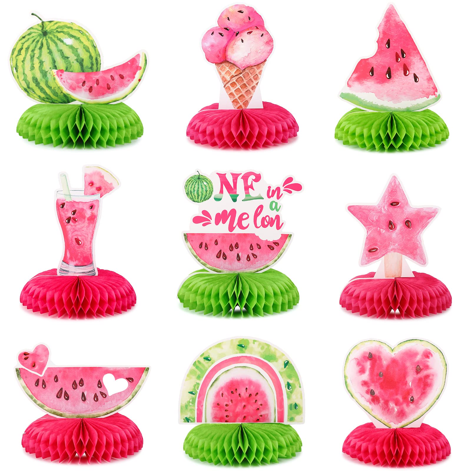 Photo 1 of  Pcs Watermelon Party Decorations One in a Melon Party Decorations Watermelon Honeycomb Centerpieces Summer Fruit Decor Pink Watermelon Honeycomb Decorations for Birthday Party Baby Shower