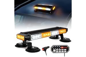 HLauto 16.8" Emergency Strobe Lights Bar w/Controller, Amber White Rooftop Safety Flashing Hazard Warning Lights w/Magnetic Base for Trucks, Construction Vehicles, Snow Plow, Cars