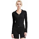 Abonlen Ribbed Hoodies for Women Lightweight Full Zip Up Jackets Long Sleeves Tops Fitted Cropped Sweatshirt