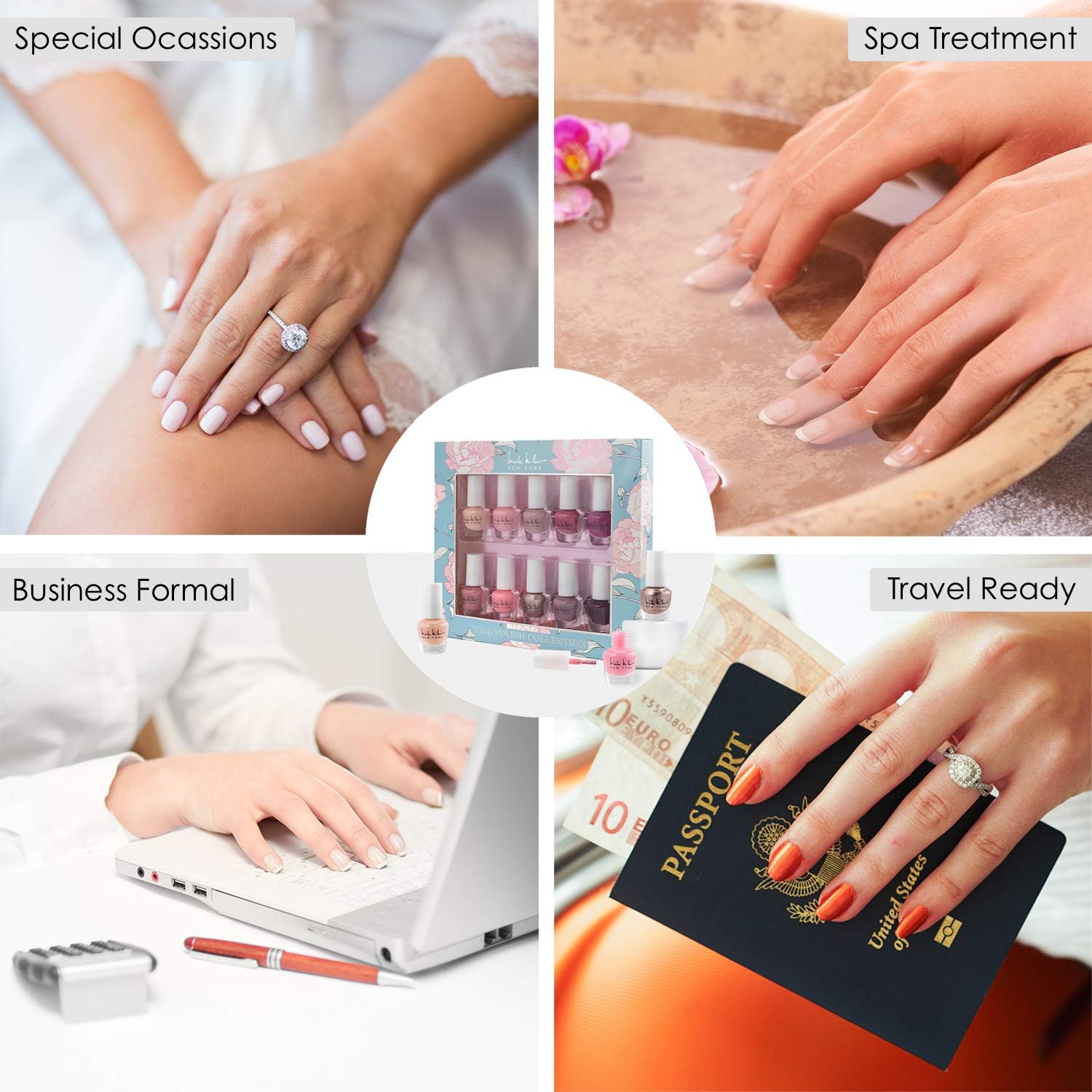 Nicole Miller Nail Polish Set, 10 Mini Nail Polish Colors, Polish Kit for Fingernails and Toenails, Quick Dry Nail Polish for Women and Girls: Health & Personal Care