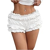 WDIRARA Women's Ruffle Hem Mini Shorts Y2k Lolita Low Rise Bloomer Shorts