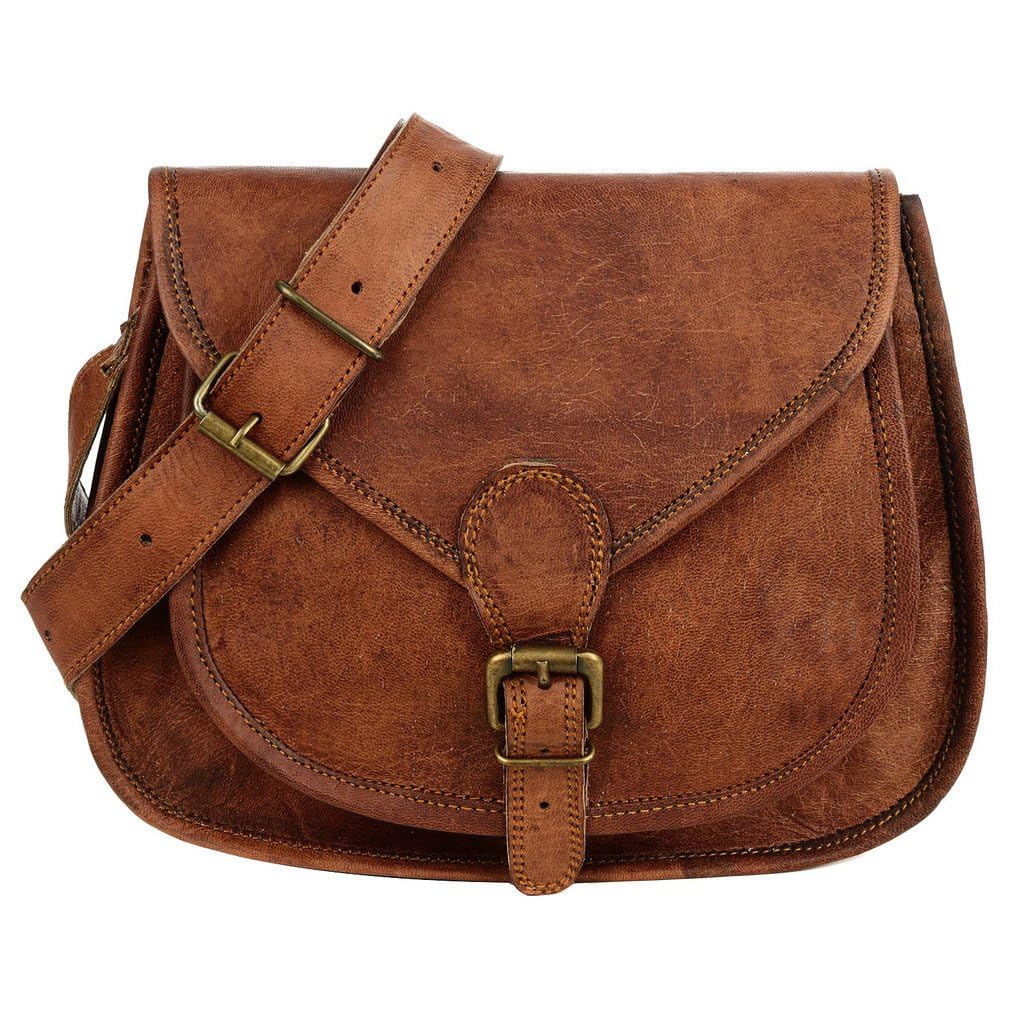Curved Brown Leather Saddle Bag | Genuine Goat Leather Cross Body Shoulder Bag | Fair Trade & Handmade
