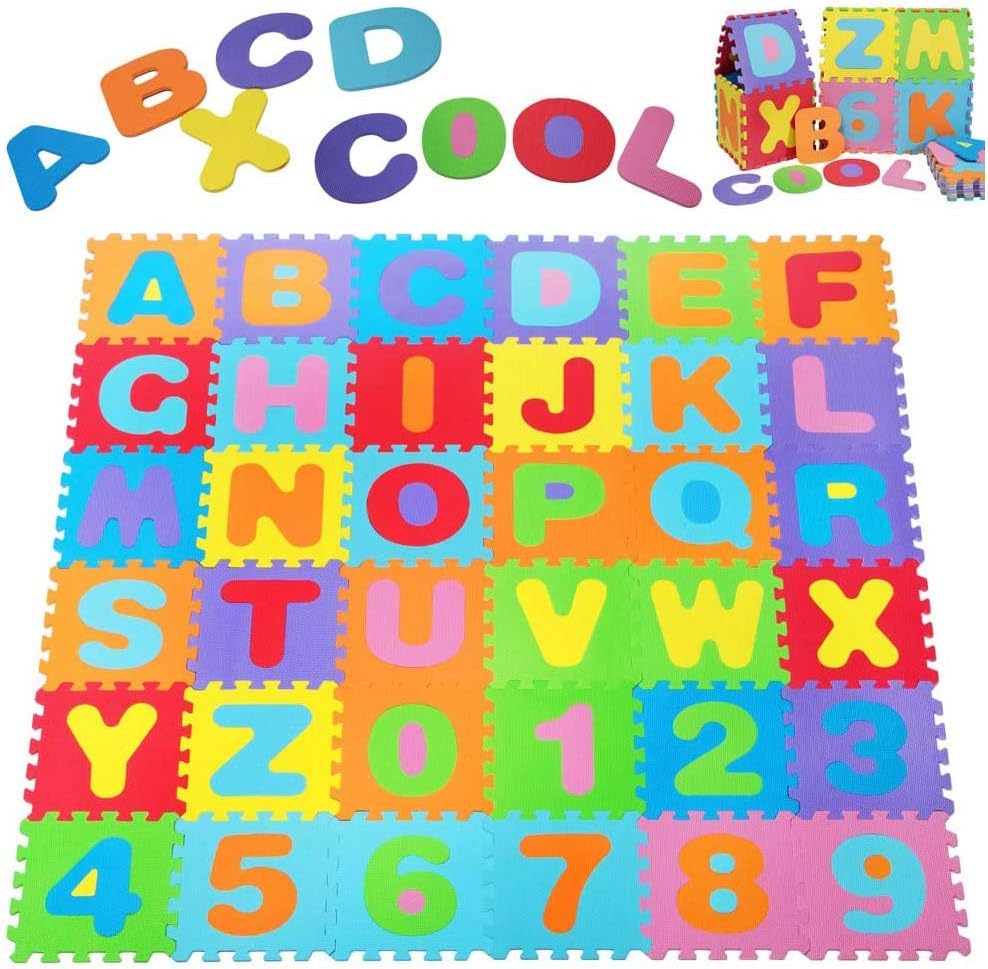 Kangler Kids Foam Puzzle Play Mat (36-Piece Set) 12X12 Inches Interlocking Floor Tiles with Alphabet and Numbers: Toys & Games