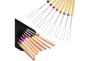 Ezire Marshmallow Roasting Sticks, Extendable Telescoping Smores Skewers for Fire Pit Campfire BBQ Hot Dog Marshmellow 32inch (8 Pack)