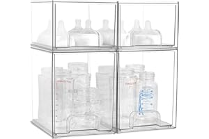 MINMUNJIU Baby Bottle Organizer, 4 Pack Clear Space-Saving Stackable Drawer with Handle, Baby Bottle Storage Organizer for Countertop and Cabinet