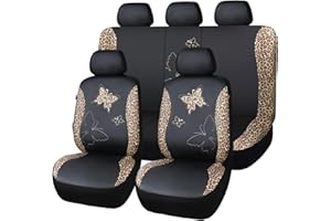 Flying Banner Butterfly car seat Covers ful Set Fashion Universal Lady Woman Female Rear Bench Split Colorized (Full Set - Faux Leather, Leopard Brown)