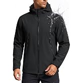 TACVASEN Men's Hooded Fleece SoftShell Rain Jacket Waterproof Lightweight | 10,000 mm Waterproof, Breathable, Zip Up Windbreaker, Warm Winter Jacket for Hiking, Travel and Camping