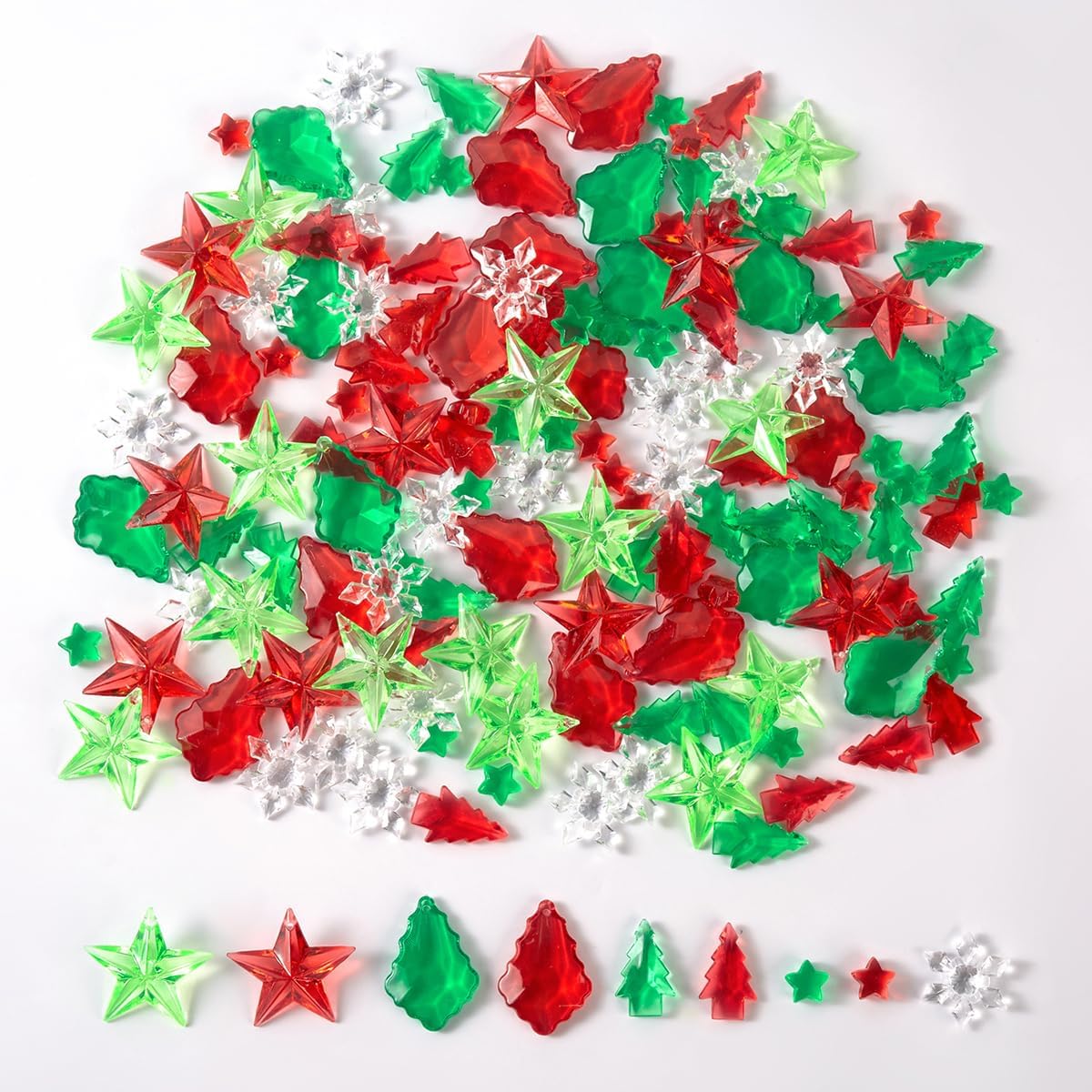 Vase Fillers - 180PCS Acrylic Star Pine Snowflakes Tree Red Green Xmas Crystals Gems for Table Scatter, Christmas, Party Decoration Favor Vase Filler