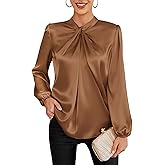 GRACE KARIN Women's Long Sleeve Satin Blouse,Mock Neck Work Silk Shirts,Dressy Tops for Business Casual Office