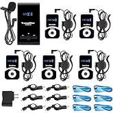 EXMAX&reg; ATG-100T 195MHZ Wireless Tour Guide System Translator Headset Device Channel 99 Social Distancing Assisted Listening System for Churches Church Translation Meet (1 Transmitter 5 Receivers)