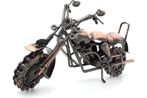 QIRLOEU Unique Motorcycle Gifts for Men - Handmade Metal Motorcycle Figurine Art - Vintage Home, Office & Man Cave Decor - Industrial Steampunk Biker Gift (Christmas, Birthday)