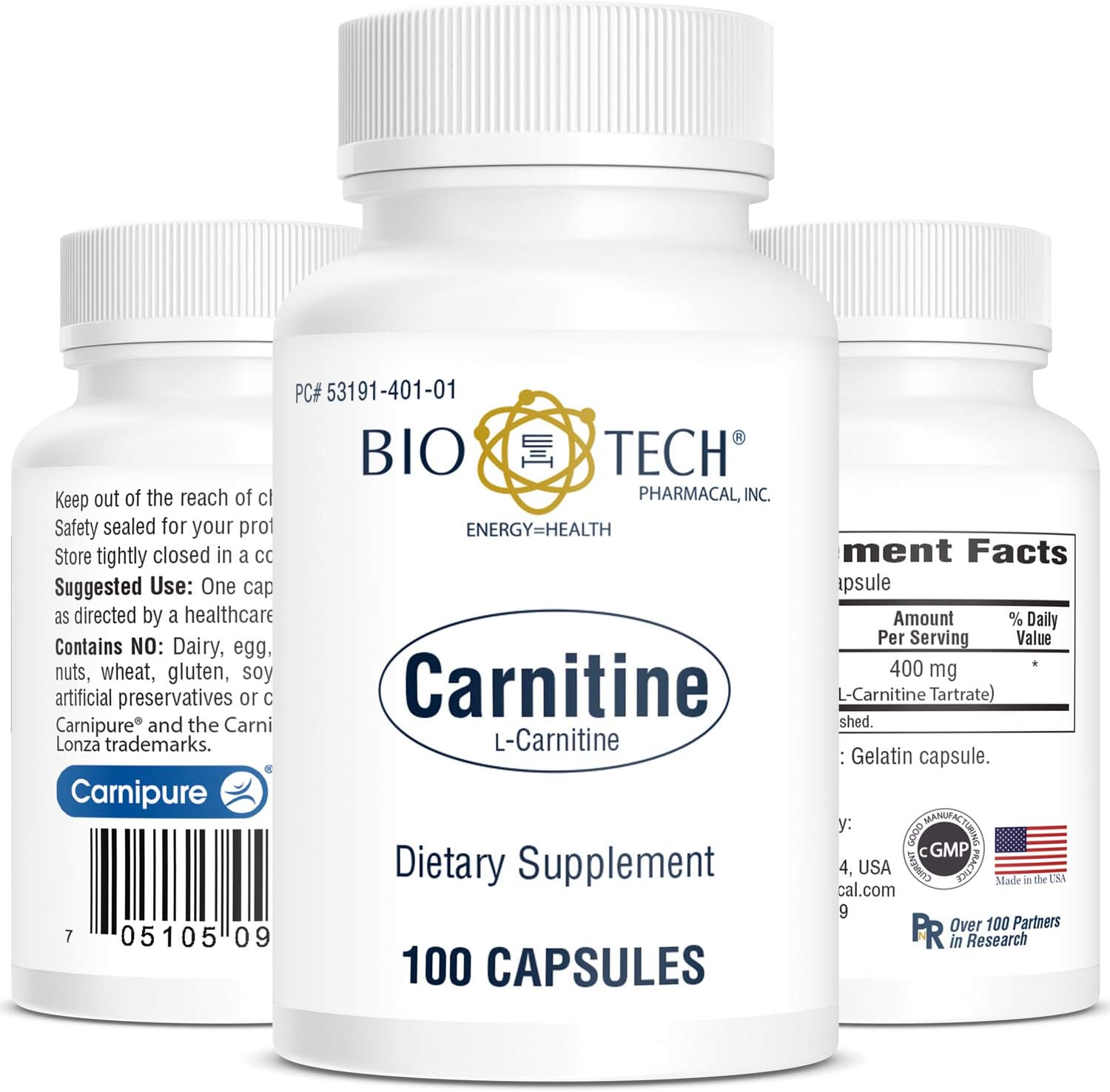 BioTech Pharmacal - Carnitine 400mg - 100 Count: Health & Personal Care