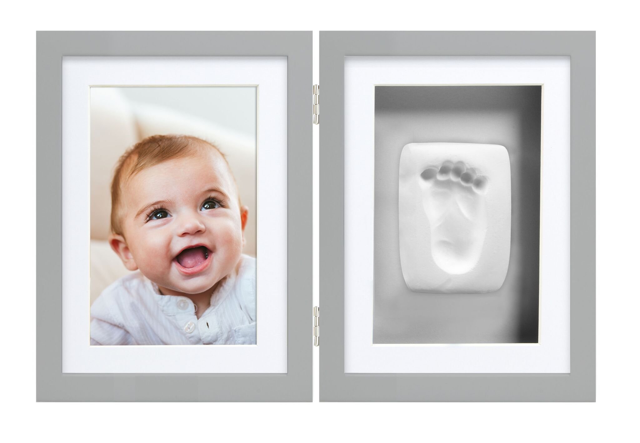 Pearhead Babyprints Newborn Hand/Footprint Keepsake Desk Photo Frame, Christening or Baptism Gift for Little One, Grey