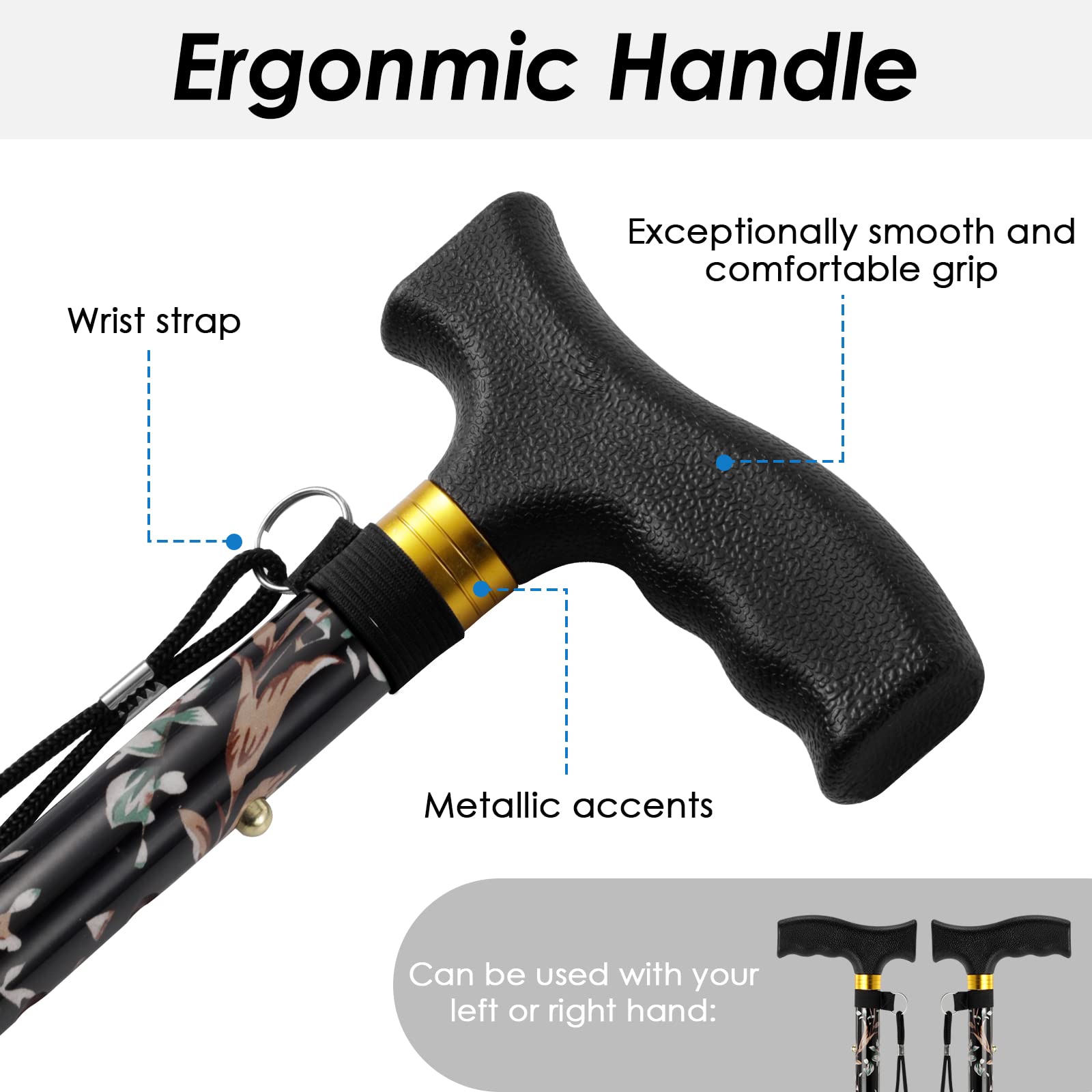 Walking Cane PANZHENG Cane for Man/Woman | Mobility & Daily Living Aids | 5-Level Height Adjustable Walking Stick | Comfortable Plastic T-Handle Portable Walking Stick Folding Cane
