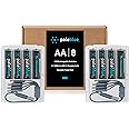 USB Rechargeable AA Batteries by Pale Blue, Lithium Ion 1.5v 1700 mAh, Charges 1.5 Hours, Over 1000 Cycles, 4-in-1 USB-A to USB-C Charging Cable, LED Charge Indicator, 8-Pack