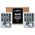 USB Rechargeable AA Batteries by Pale Blue, Lithium Ion 1.5v 1700 mAh, Charges 1.5 Hours, Over 1000 Cycles, 4-in-1 USB-A to U