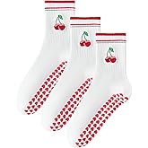 Mokde Mondge Pilates Socks with Non-Slip Grips Yoga Grippy Barre Workout Athletic Crew Anti-Slip Grip Socks for Women