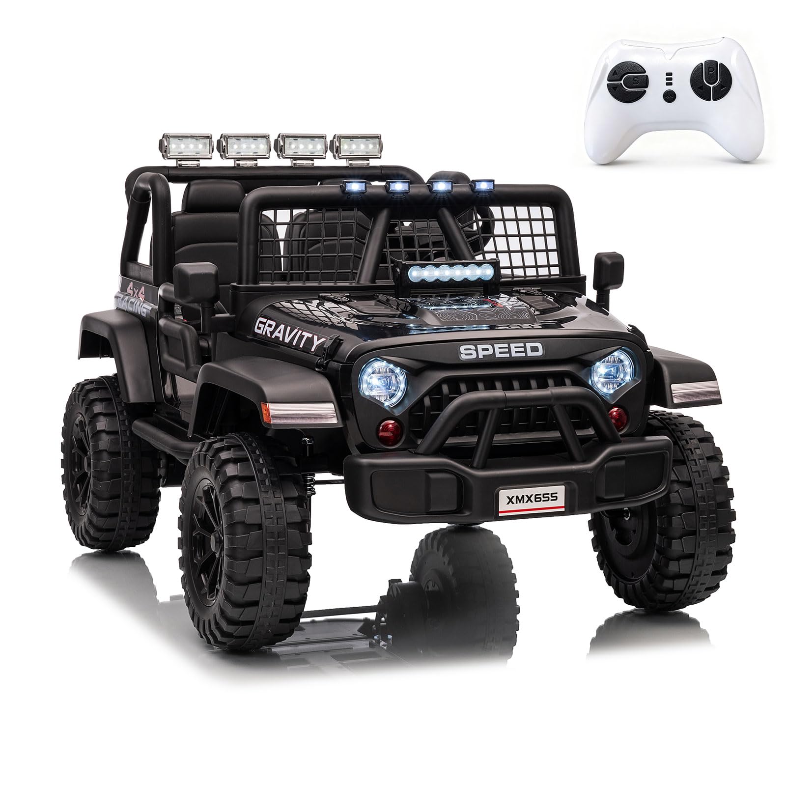 Photo 1 of GarveeLife 2 Seater Ride On Car for Kids, 24V Electric Truck with Parent Remote Control, Spring Suspension, 2 Speeds, LED Headlight & Music Player, Kids Electric Vehicle for Aged 3-8 Years, Black