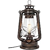 Dimmable Electric Lantern Table Lamp with line Cord dimmer and Edison Style Vintage Bulb-Rustic Rust Finish