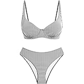 ZAFUL Womens Gingham Bikini Sets High Waisted Underwire Swimsuits Full Coverage Two Piece Swimwear Plaid Bathing Suits