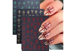FBABFBUO Christmas Nail Art Stickers Decals Christmas Gift Bow Nail Decals 6PCS Golden Green Red Ribbon 3D Self-Adhesive Nail Designs Holiday Nail Stickers Manicure Supply for Women DIY Nail Art Decorations